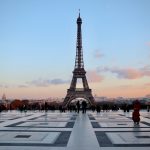 eiffel tower in paris during sunset