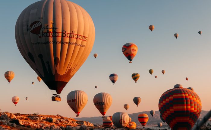 hot air balloons on brown field during daytime